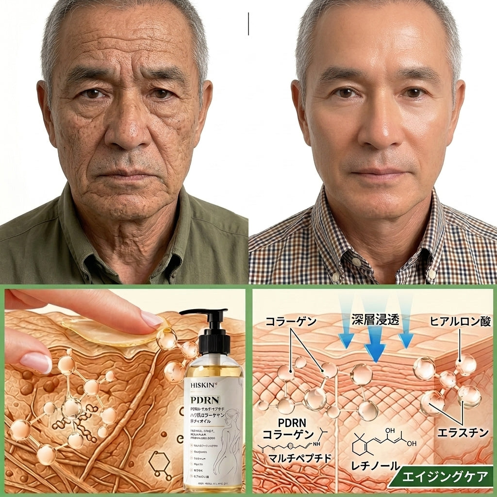 FDA登録：HISKIN® PDRN マルチペプチド ハリ・弾力コラーゲンボディオイル — エイジングケア、保湿ケア、ハリ・弾力ケア、なめらかな肌印象へ導くボディケア、肌トーンケア、ニキビ跡・乾燥による色ムラケア、肌表面の気になる部分のケア。